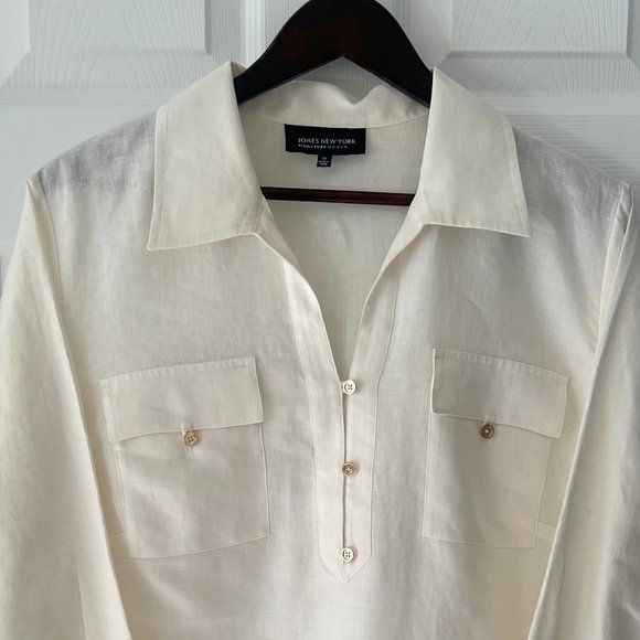 Jones Of New York Designer Women's Shirt-Style Double Pocket Linen Pullover! - Picture 2 of 12